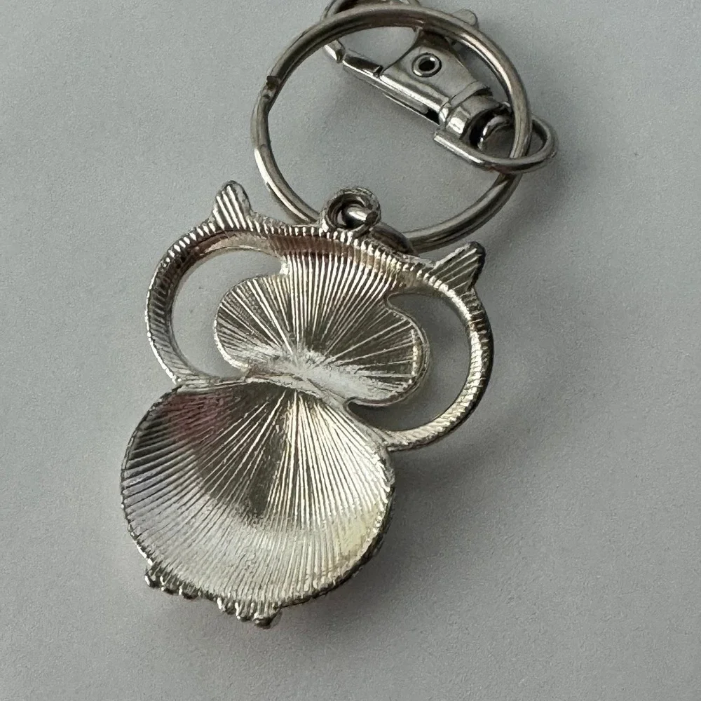 Silver Owl Rhinestone Keychain Pouch Bag Charm‎ Hanger